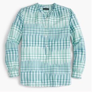 J. Crew Blue Green Gingham Popover Ikat Shirt